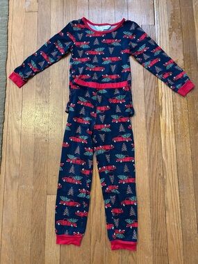 Kids Navy and Red Holiday Truck Pajama Set